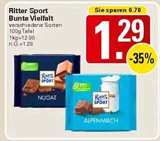 Ritter Sport Bunte Vielfalt 100g Tafel - verschiedene Sorten