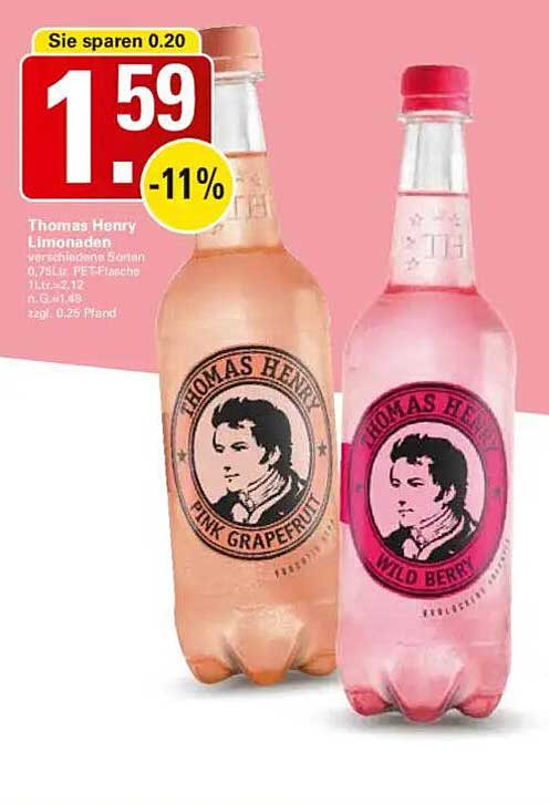 Thomas Henry Limonade 0,75l PET-Flasche - Pink Grapefruit & Wild Berry