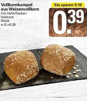 Vollkornkumpel aus Weizenvollkorn mit Haferflocken