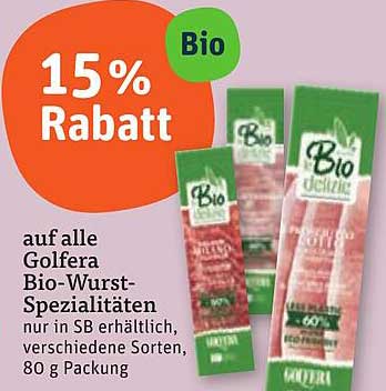 15 % Rabatt auf alle Golfera Bio-Wurst-Spezialitäten
