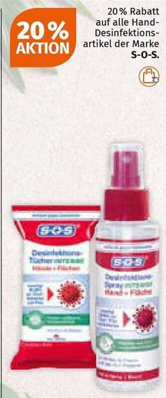 20% Rabatt auf alle Hand-Desinfektionsartikel der Marke S-O-S