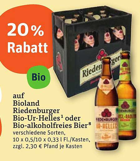 20% Rabatt auf Bioland Riedenburger Bio-Ur-Helles oder Bio-alkoholfreies Bier