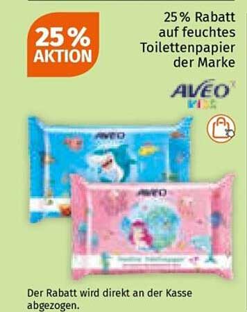 25 % Rabatt auf feuchtes Toilettenpapier der Marke AVEo