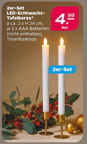 2er-Set LED-Echtwachskerze