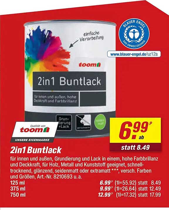 2in1 Buntlack für Innen und Außen von toom