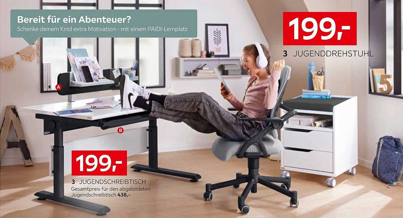 3 Jugenddrehstuhl und 3 Jugend-Schreibtisch für nur 199,-