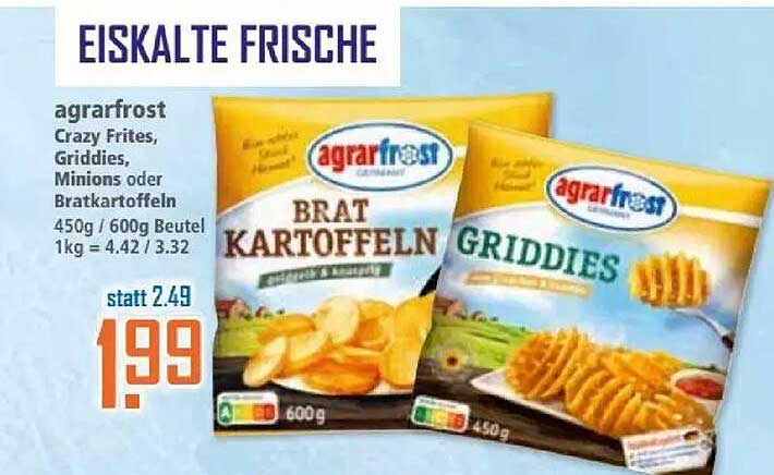 agrarfrost Crazy Frites, Griddies, Minions oder Bratkartoffeln 450g/600g Beutel