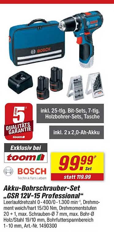 Akku-Bohrschrauber-Set „GSR 12V-15 Professional“
