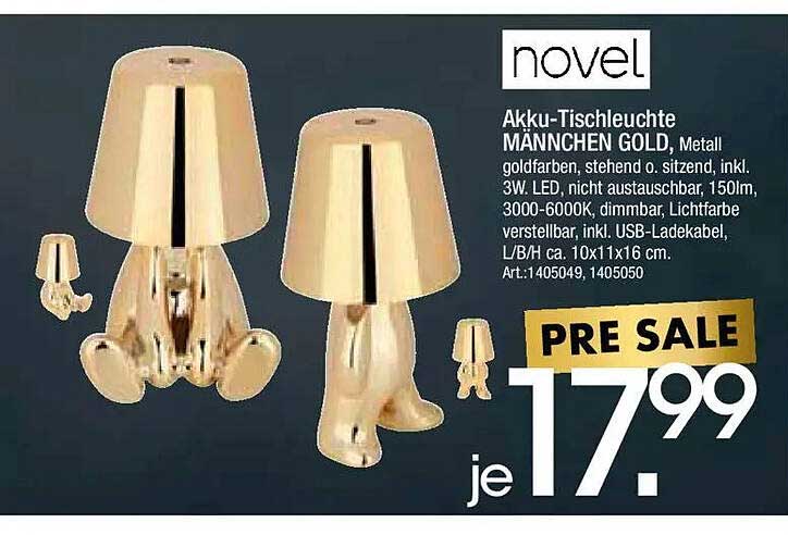 Akku-Tischleuchte Männchen Gold