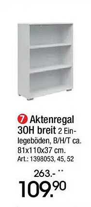 Aktenregal 30H breit mit 2 Einlegeböden, B/H/T ca. 81x110x37 cm