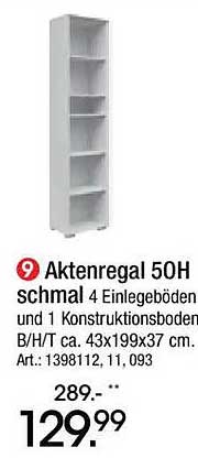 Aktenregal 50H schmal mit 4 Einlegeböden und 1 Konstruktionsboden