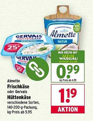 Almette Frischkäse oder Gervais Hüttenkäse 140-200 g - Aktion!