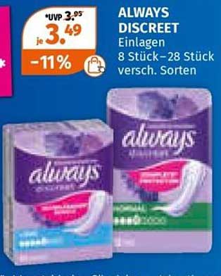 ALWAYS DISCREET Einlagen 8 Stück – 28 Stück versch. Sorten