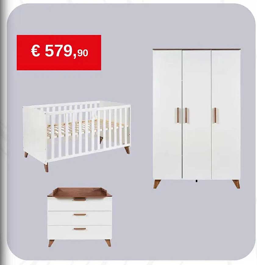 Babyzimmer-Komplettset 3-teilig: inkl. Bett, Schrank und Wickelkommode