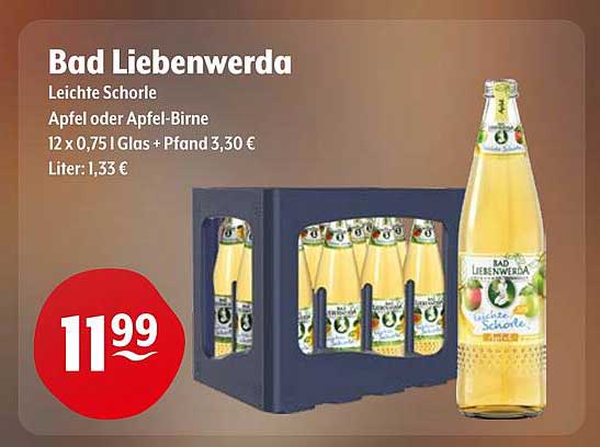 Bad Liebenwerda Leichte Schorle Apfel oder Apfel-Birne 12 x 0,75 l