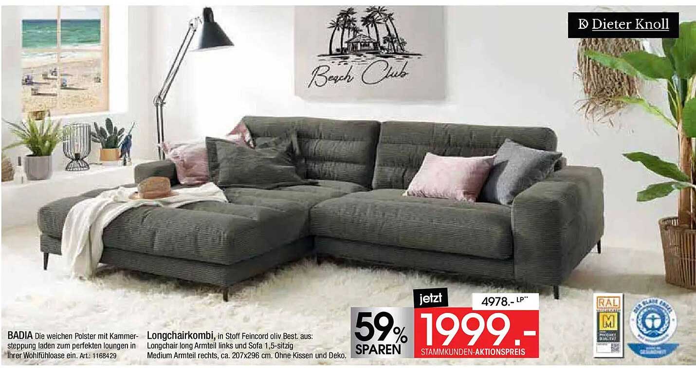 BADIA Longchairkombination in oliv – exklusives Angebot