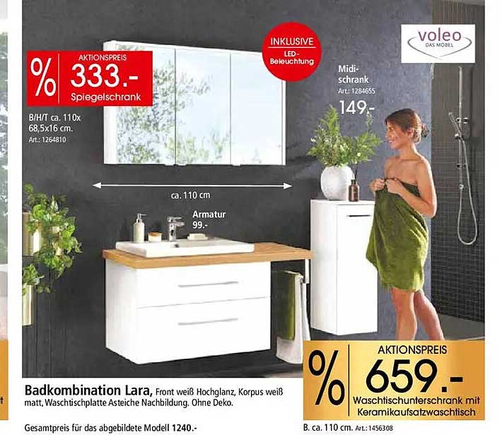 Badkombination Lara mit Spiegel und Waschbecken