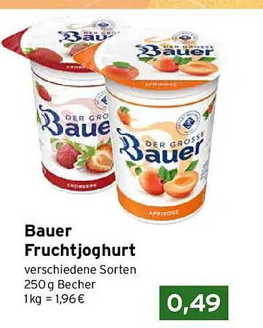 Bauer Fruchtjoghurt verschiedene Sorten 250 g Becher