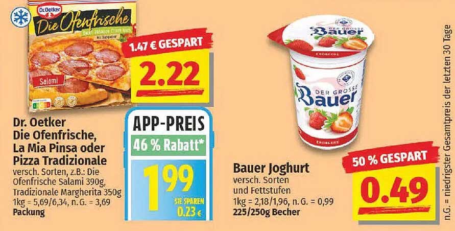Bauer Joghurt, 225g/250g Becher für 0,49 €