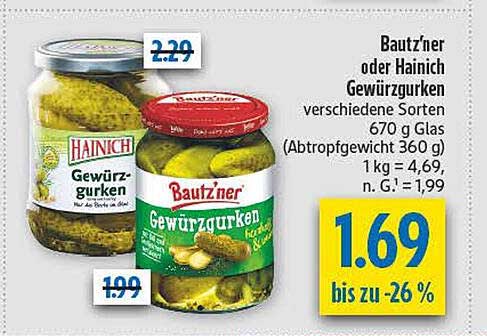 Bautz'ner oder Hainich Gewürzgurken - verschiedene Sorten 670 g Glas