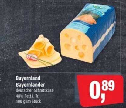 Bayernland Bayernländer deutscher Schnittkäse 48% Fett i. Tr. 100 g im Stück