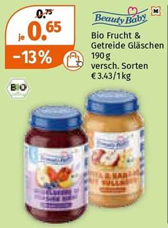 Beauty Baby Bio Frucht & Getreide Gläschen 190g, verschieden Sorten