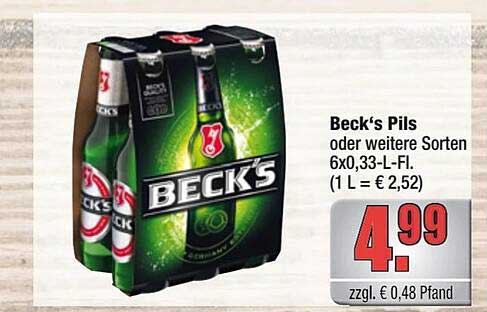 Beck's Pils oder weitere Sorten 6x0,33-L-Fl.