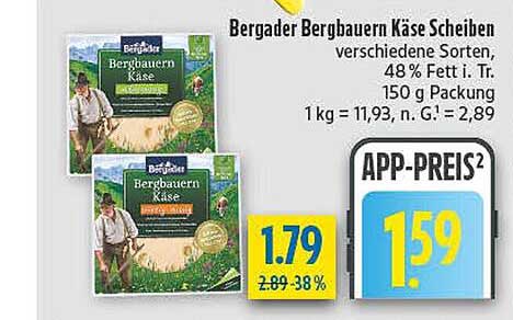 Bergadler Bergbauern Käse Scheiben, verschiedene Sorten, 48 % Fett i. Tr.