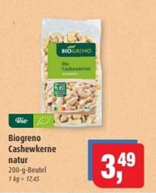 Biogreno Cashewkerne natur 200-g-Beutel