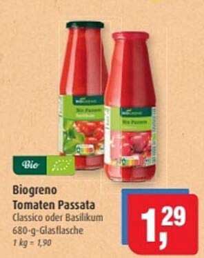 Biogreno Tomaten Passata Classico oder Basilikum 680-g-Glasflasche