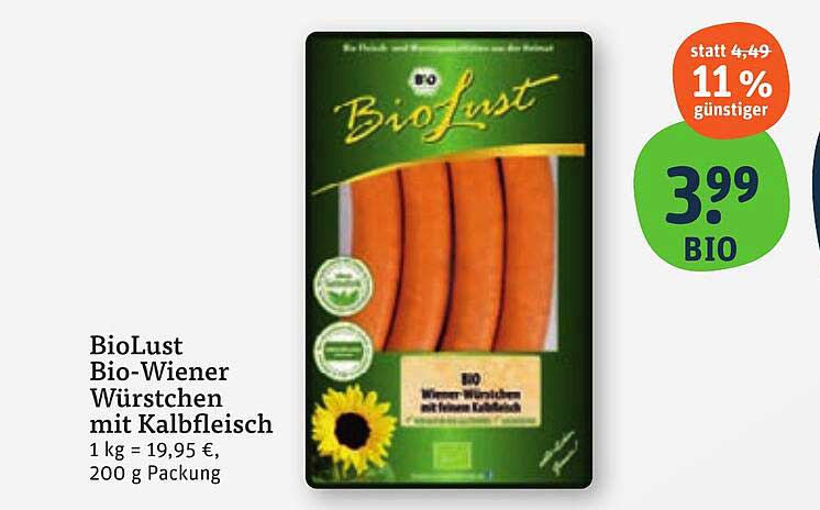 BioLust Bio-Wiener Würstchen mit Kalbfleisch