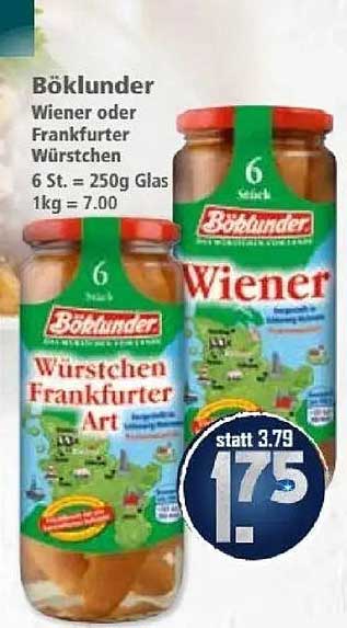 Böklunder Wiener oder Frankfurter Würstchen 250g Glas