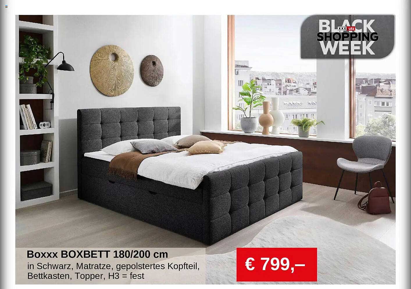 Boxxx BOXBETT 180/200 cm in Schwarz mit Matratze und Kopfteil