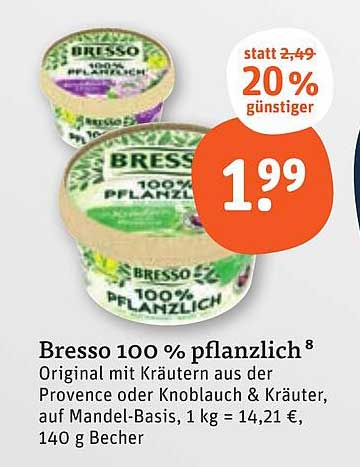 Bresso 100 % pflanzlich - Original mit Kräutern aus der Provence oder Knoblauch & Kräuter