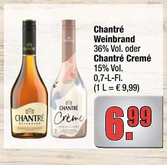 Chantré Weinbrand 36% Vol. oder Chantré Créme 15% Vol. 0,7-L-Fl.