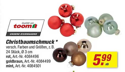 Christbaumschmuck * versch. Farben und Größen, z. B. 24 Stück, Ø 3 cm
