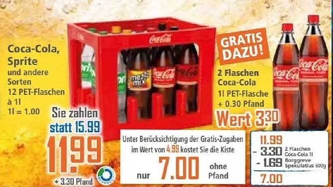 Coca-Cola Kasten mit 12 PET-Flaschen und Gratis-Zugaben