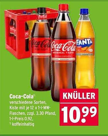 Coca-Cola Kiste (verschiedene Sorten) 12 x 1,0l MW-Flaschen