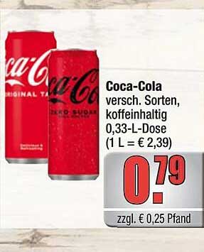 Coca-Cola verschiedene Sorten, koffeinhaltig 0,33-L-Dose