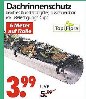 Dachrinnenschutz - flexibles Kunststoffgitter, zuschneidbar, inkl. Befestigungs-Clips