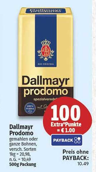 Dallmayr Prodomo gemahlen oder ganze Bohnen, 500g Packung