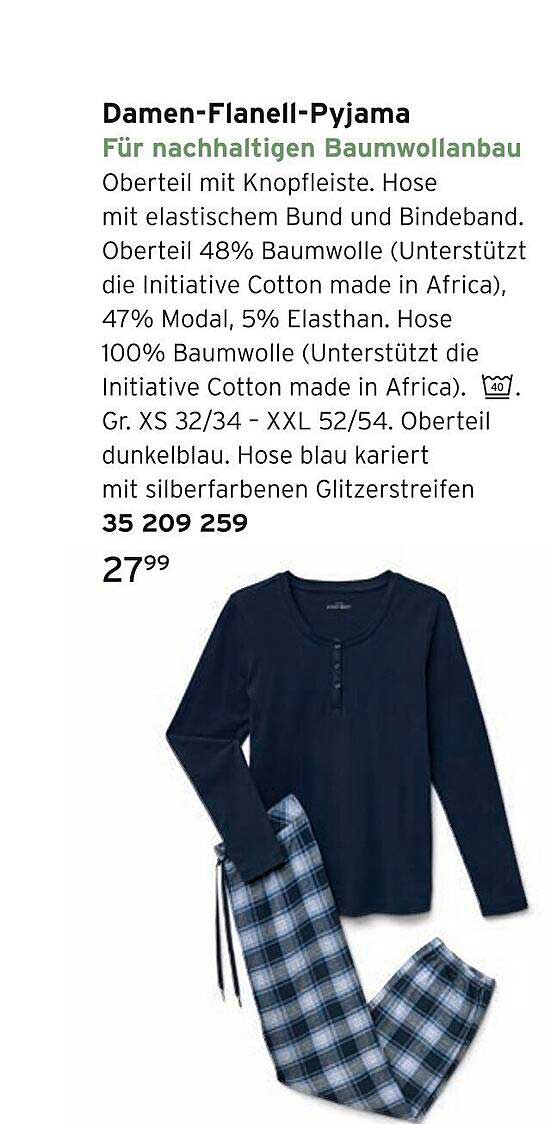 Damen-Flanell-Pyjama Für nachhaltigen Baumwollanbau