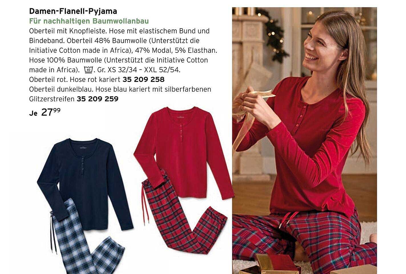 Damen-Flanell-Pyjama für nachhaltigen Baumwollbau