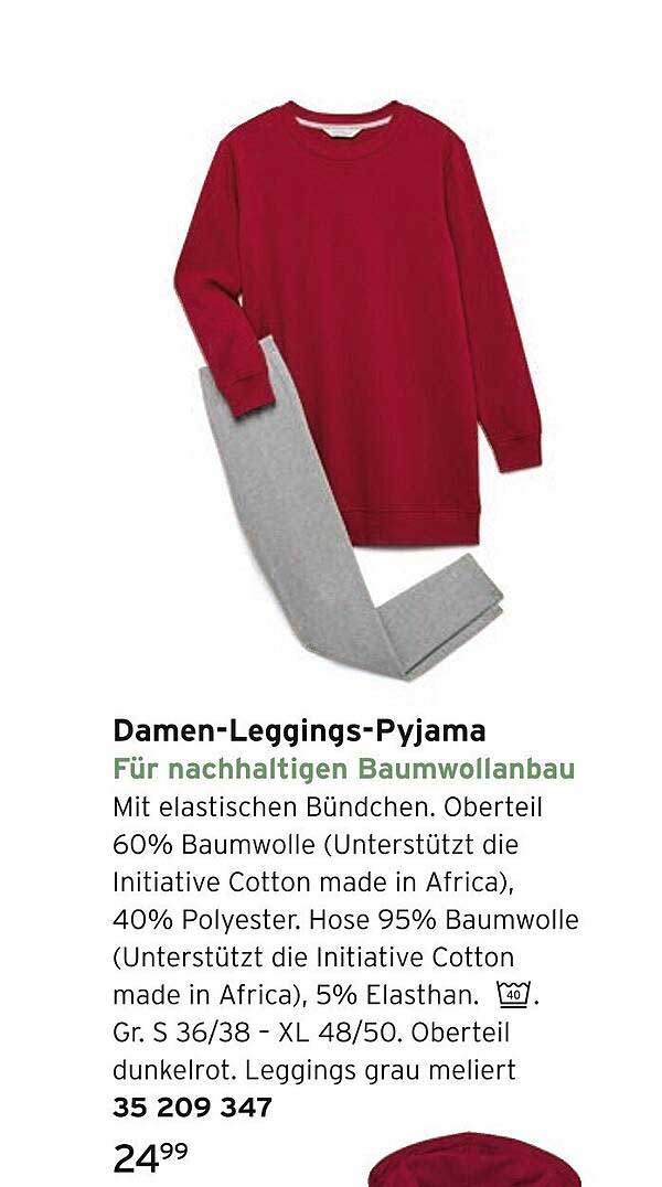 Damen-Leggings-Pyjama für nachhaltigen Baumwollanbau