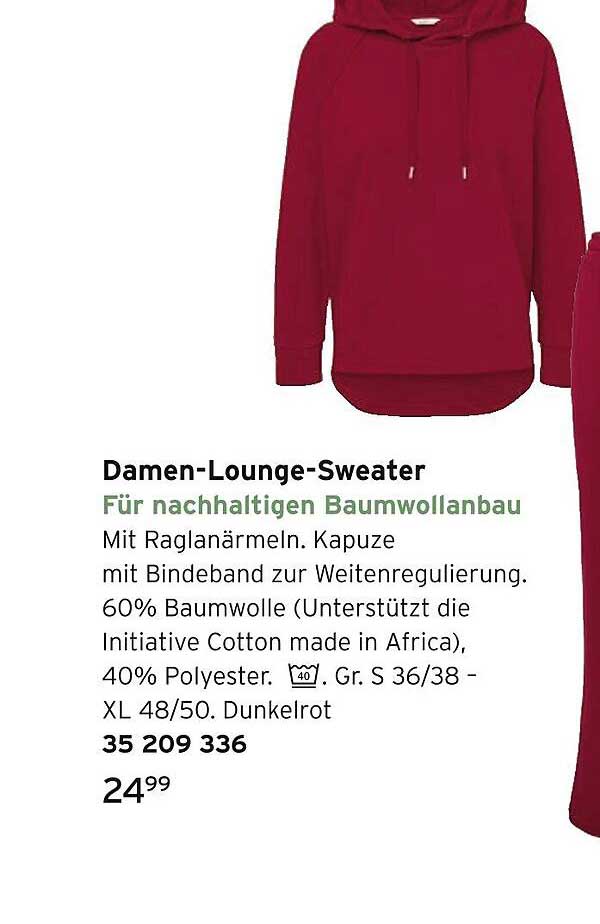 Damen-Lounge-Sweater für nachhaltigen Baumwollanbau