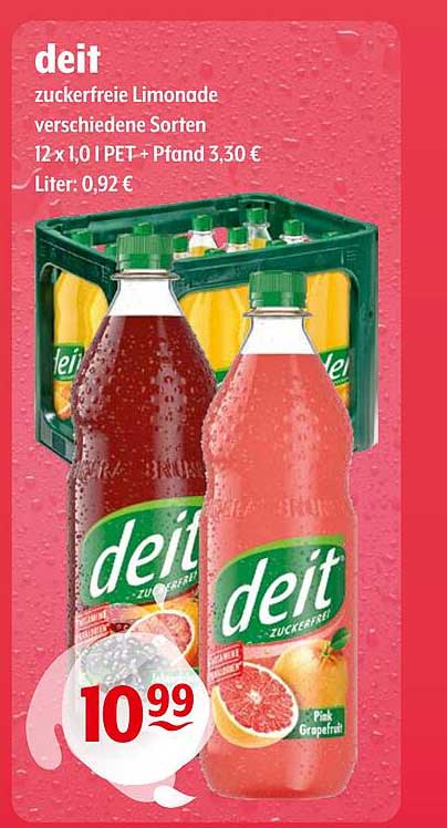 deit zuckerfreie Limonade verschiedene Sorten 12 x 1,0 l PET + Pfand 3,30 €