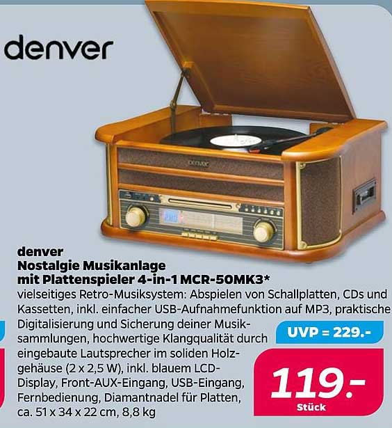 denver Nostalgie Musikanlage mit Plattenspieler 4-in-1 MCR-50MK3