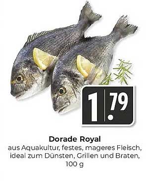 Dorade Royal aus Aquakultur, festes, mageres Fleisch, ideal zum Dünsten, Grillen und Braten, 100 g