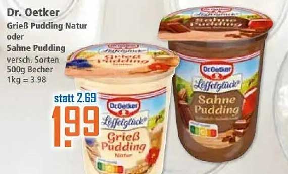 Dr. Oetker Grieß Pudding Natur oder Sahne Pudding 500g Becher