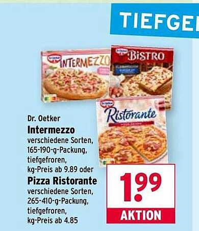 Dr. Oetker Intermezzo und Ristorante Pizza verschiedene Sorten